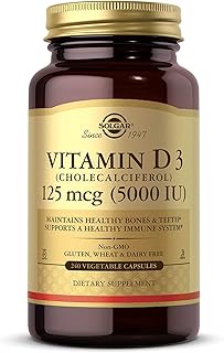 Solgar Vitamin D3 (Cholecalciferol) 125 mcg (5000 IU), 240 Vegetable Capsules - Helps Maintain Healthy Bones & Teeth - Immune System Support - Non-GMO, Gluten Free, Dairy Free, Kosher - 240 Servings