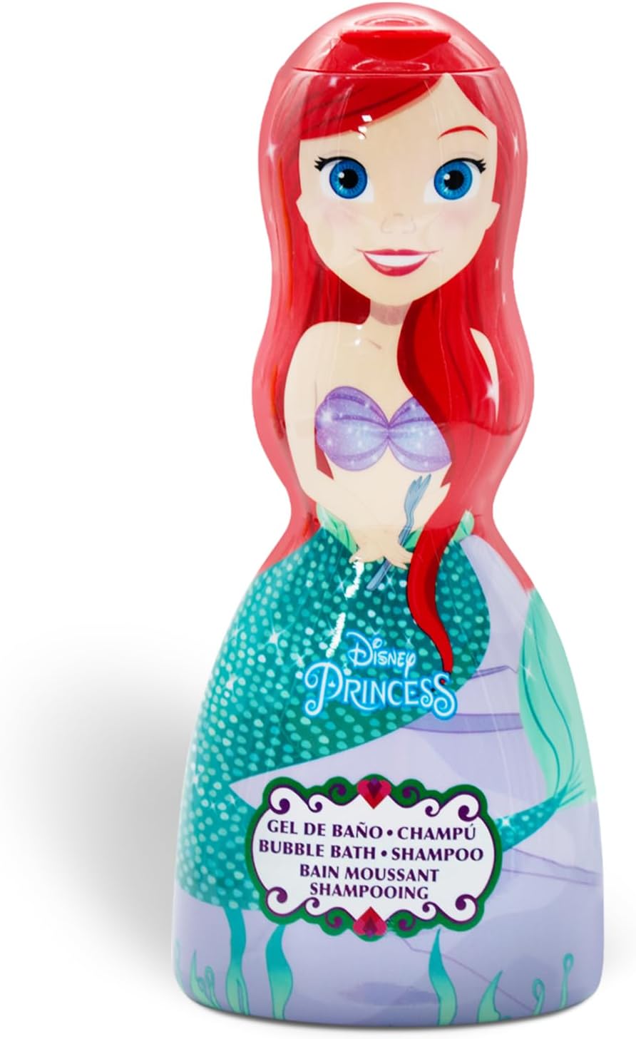 Disney Ariel The Little Mermaid 2-in-1 Kids Bubble Bath & Shampoo - Gentle, Paraben-Free Hair & Body Wash with Vitamin E & A, pH Balanced for Sensitive Skin - Scented, for Children Aged 3+, 250ml