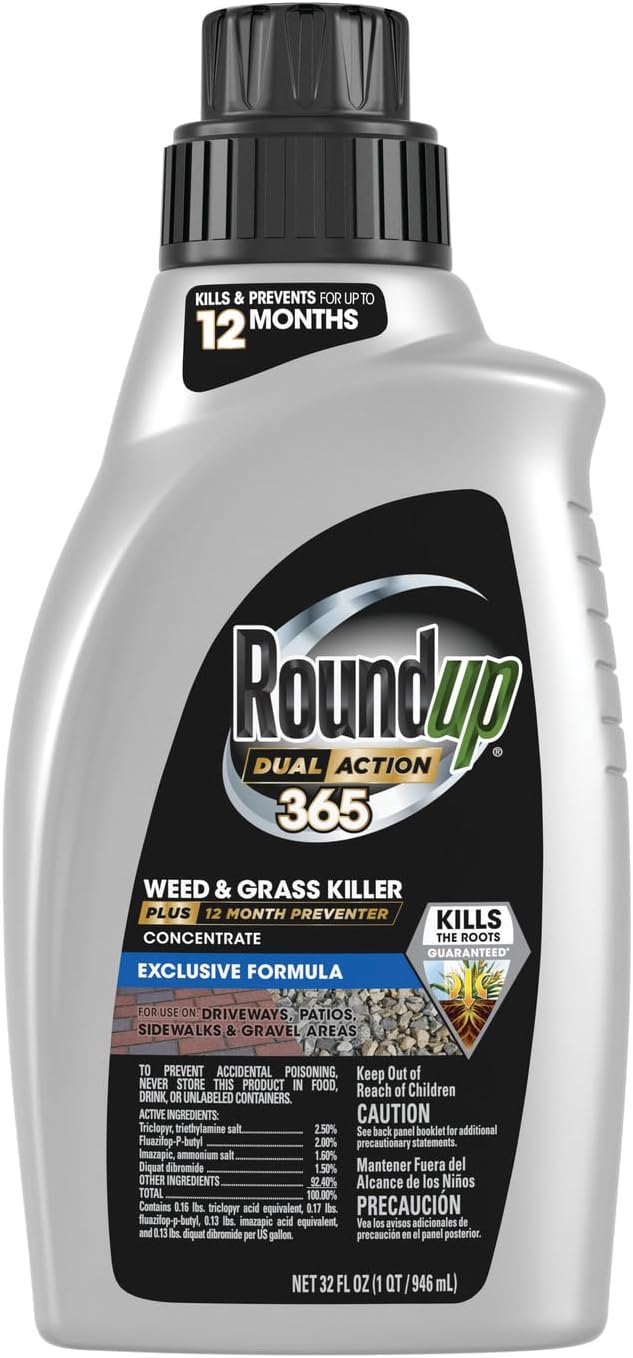 Roundup Dual Action 365 Weed & Grass Killer Plus 12 Month Preventer Concentrate, Kills & Prevents for up to 1 Year, 32 fl.oz.