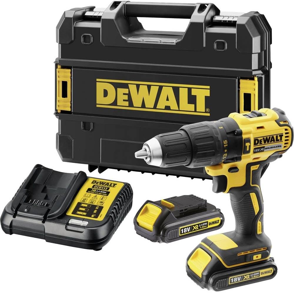 DEWALT DCD778S2T 18 V, 1.5 Ah Hammer Drill/Impact Wrench (Brushless, Robust Keyless Chuck, Integrated LED Light, Includes 2 Li-ion Batteries, System Quick Charger and T STAK Box)