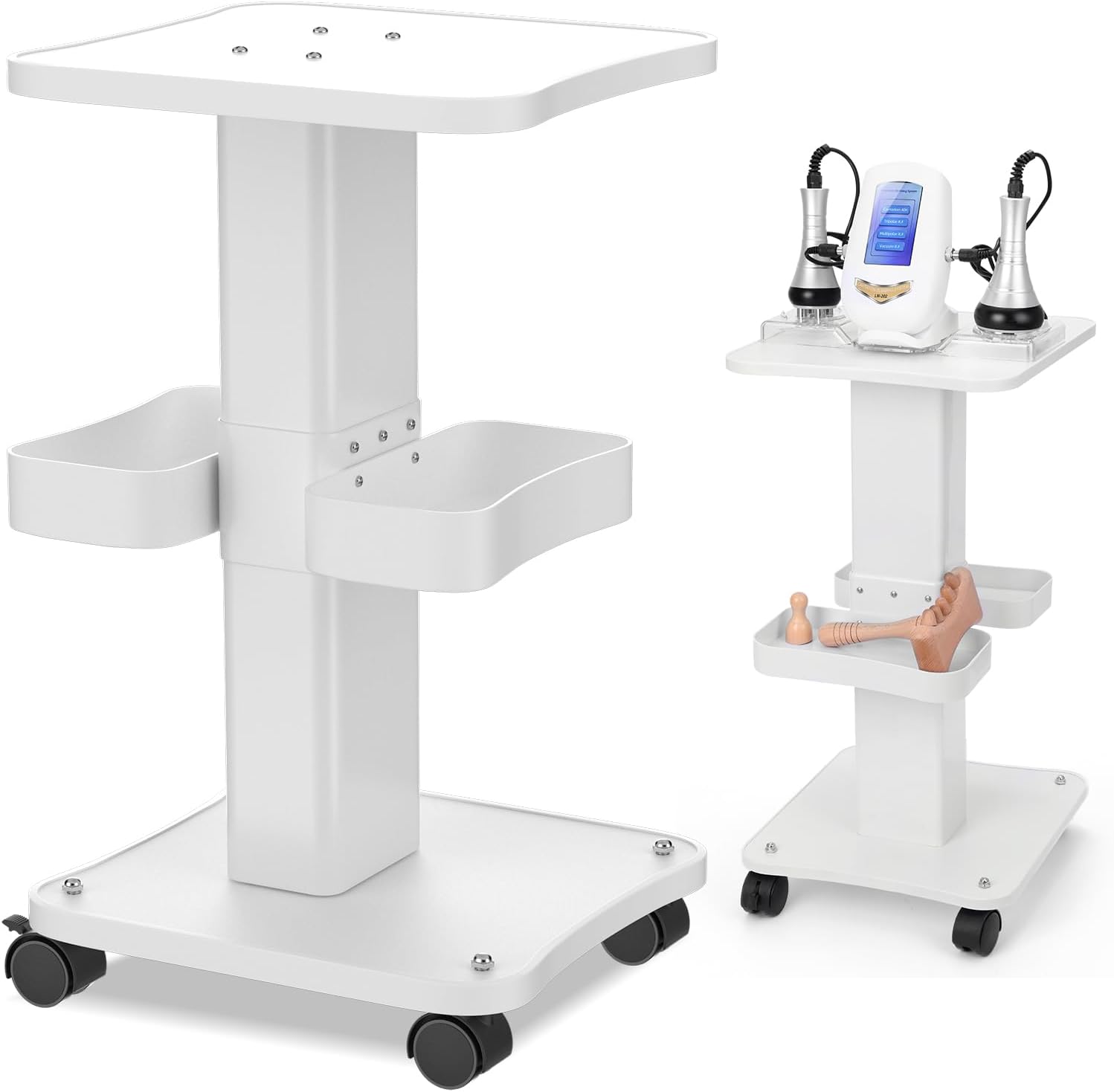Esthetician Cart with Wheels and 2 Trays, 4 Tier Salon and Spa Equipment Trolley Carts, Beauty Machine Trolley, Load 135lbs