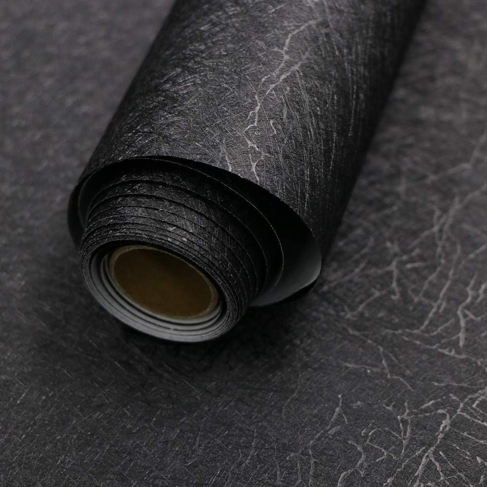 Abyssaly 15.7" X 118" Black Silk Wallpaper Embossed Self Adhesive Peel and Stick Wallpaper Contact Paper Removable Waterproof Kitchen Vinyl Wrap Cabinet Furniture Textured Renter Friendly Wall Paper