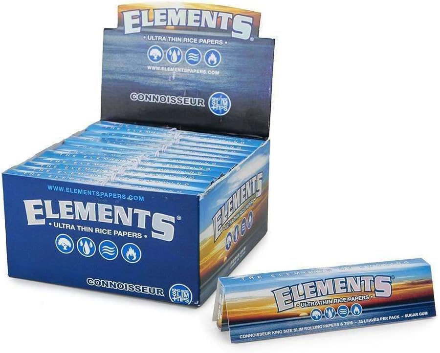 Elements Ultra Thin Rice Papers - Connoisseur King Size Slim Rolling Papers & Tips (110mm) - 32 leaves per pack