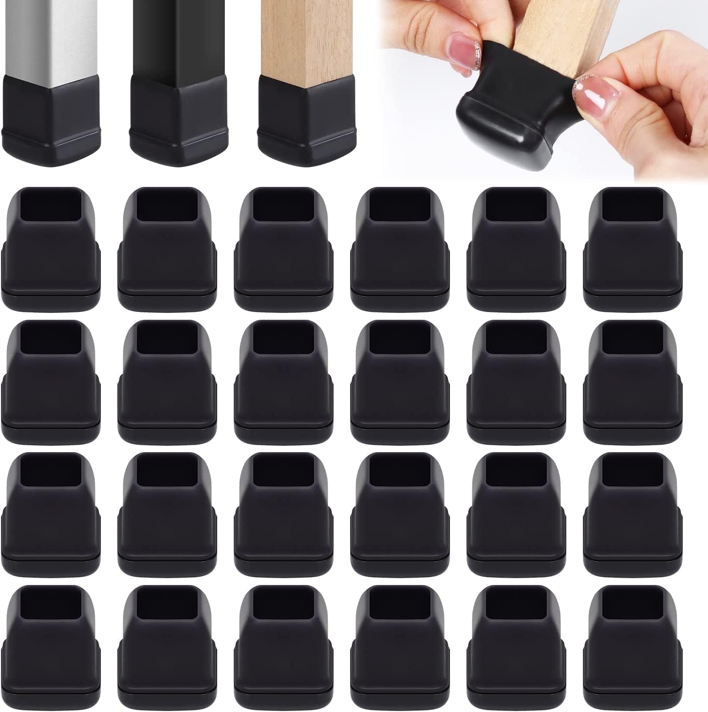 Chair Leg Covers, 16PCS Small Black Silicone Chair Leg Floor Protectors, 0.75 inch Square Chair Glides for Carpet, Sliders & Thermo-Plastic-Elastomer Combination of Chair Leg Protector