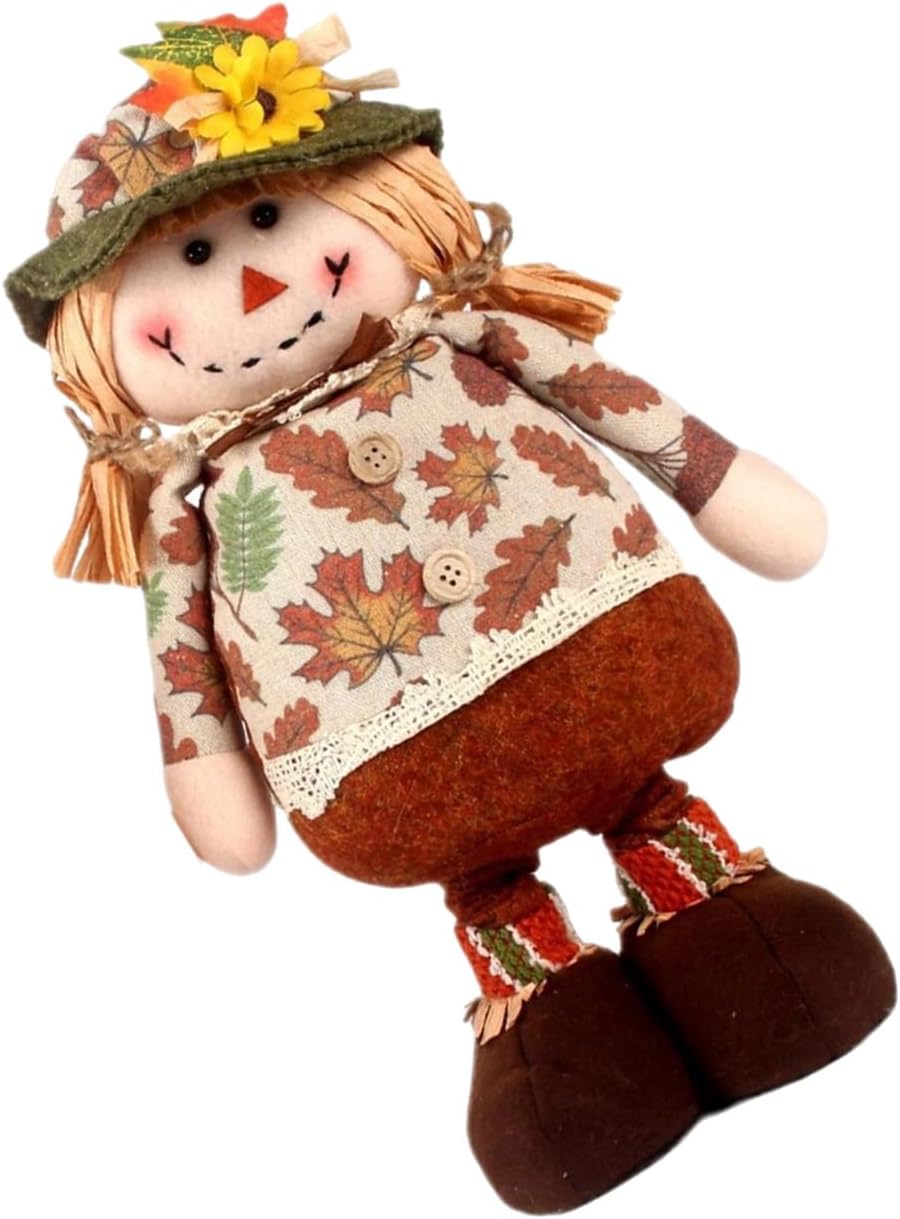 Lerpwige Fall Themed Scarecrows Plush Dolls With Extendable Legs For Farmhouses Desktop Decors Thanksgiving Harvest Ornament Thanksgiving Harvest Plush Dolls