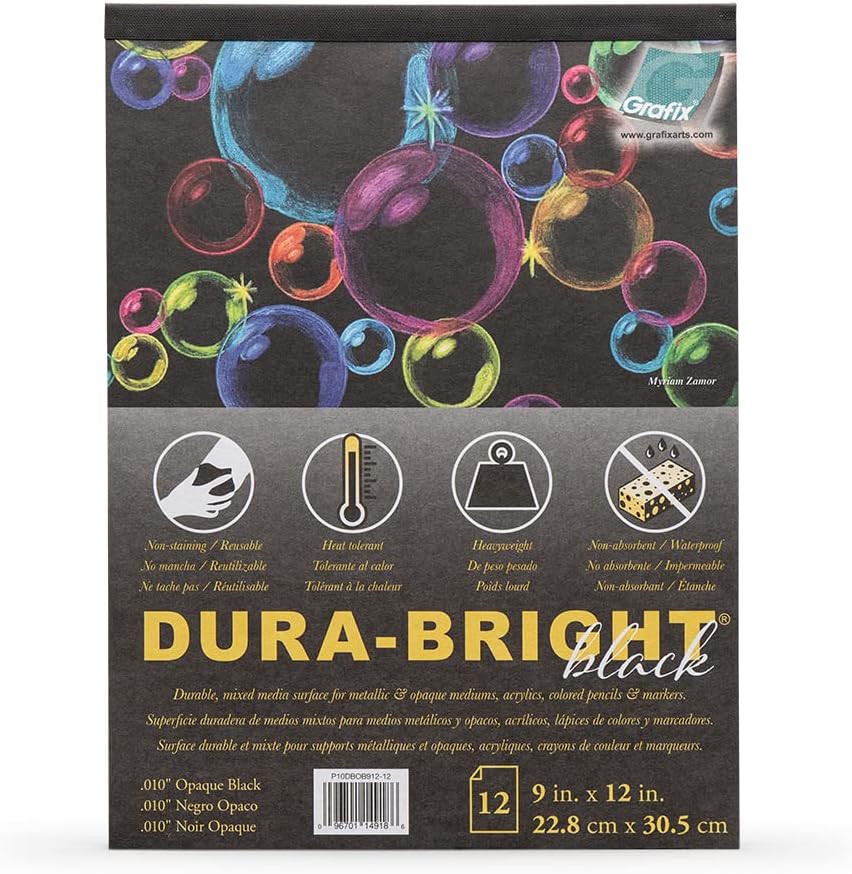 GRAFIX Black Dura-Bright Opaque 010" 9"X12" 12 Sheets/Pad