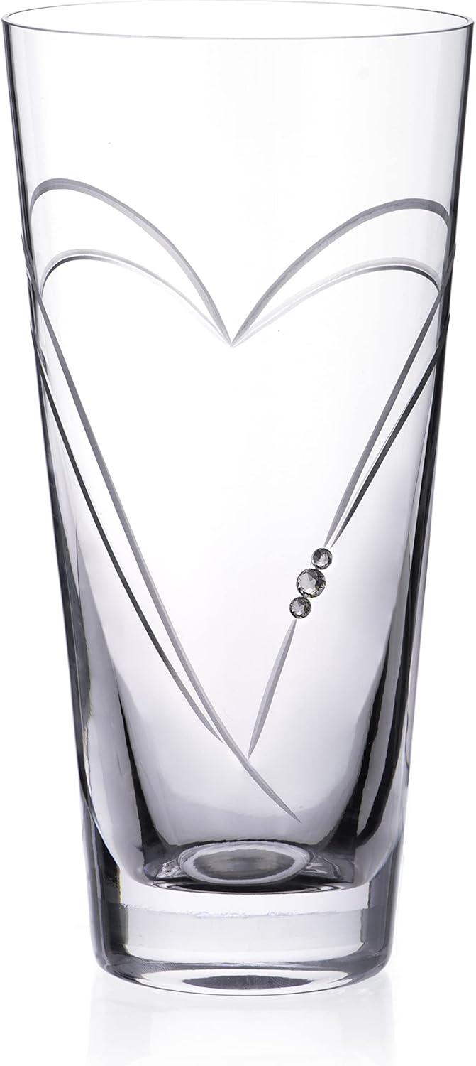 DIAMANTE Heart in Heart hand cut crystal vase with Swarovski crystals - 20cm