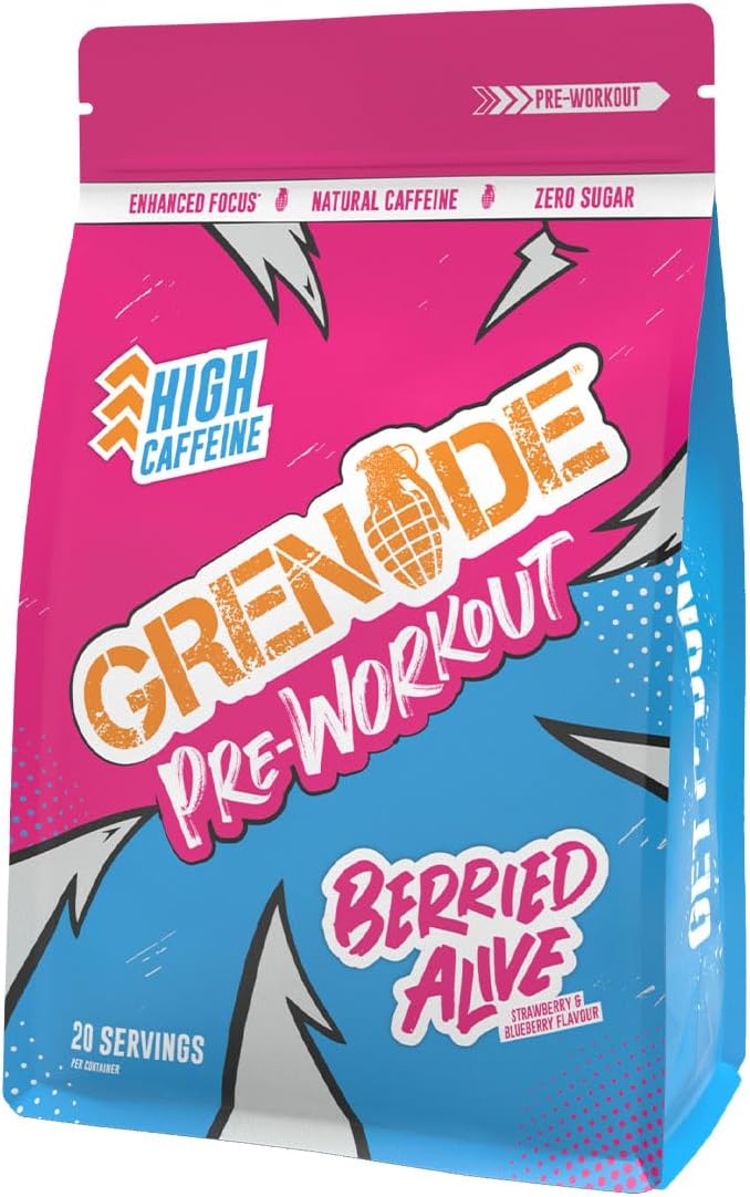 Grenade High Caffeine Pre Workout Powder with Natural Caffeine, Citrulline, Beta Alanine, Tyrosine & Betaine (20 Servings) - Berried Alive, 330 g (Pack of 1)