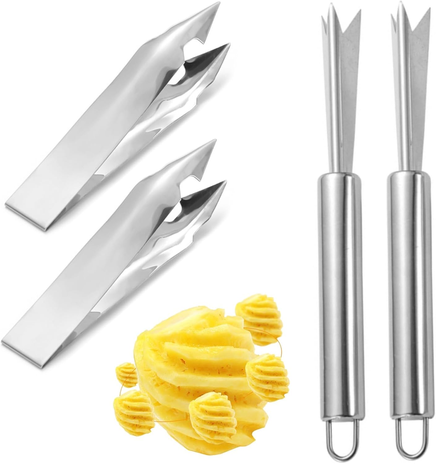 4 Pcs Pineapple Eye Remover Tool Set, Stainless Steel Pineapple Peeler and V-Shape Pineapple Cutter Knife, Multifunction Pineapple Tool for Kitchen, Fruit Store, or Home Use
