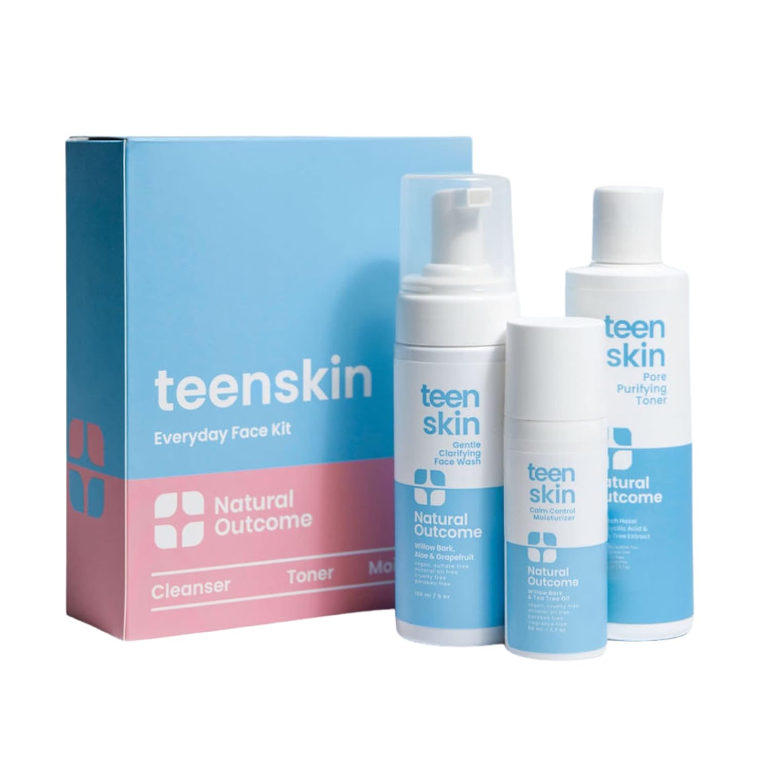 Teen Skin Care Kit 3-Step | Acne Face Wash Skin Care Regimen | Teen Skin Face Wash, Toner, & Moisturizer | Perfect for Teens Preteens & Kids Looking to Prevent Acne | 3 Pc Kit by Natural Outcome