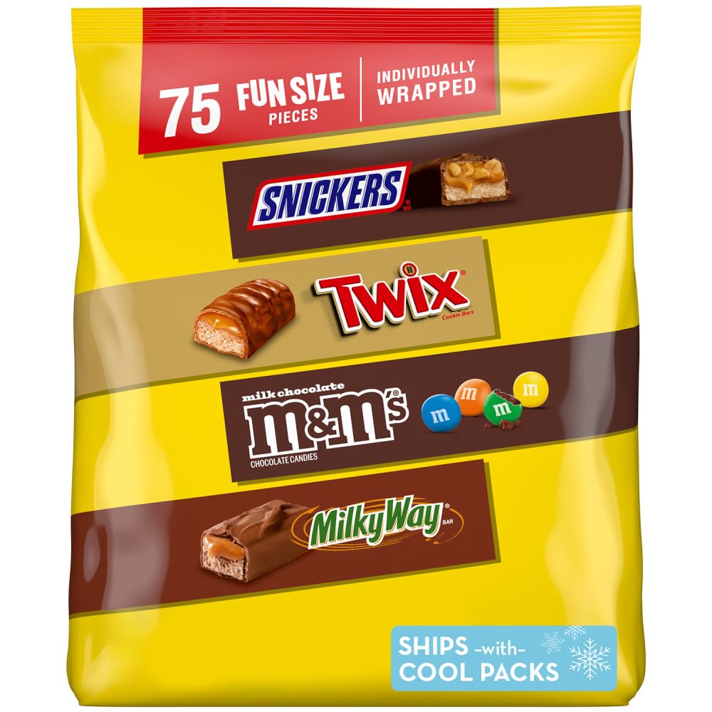 SNICKERS, M&M'S Milk Chocolate, MILKY WAY & TWIX Fun Size Chocolate Candy Variety Pack, 75 Ct Bulk Bag
