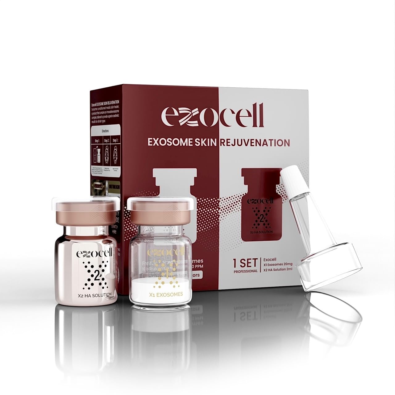 EXOCELL Exosomes for Skin Rejuvenation and Anti-Aging, 10 Billion Particles, 980K PPM, Korean Beauty Formula (X1 Exosomes + X2 HA Solution)