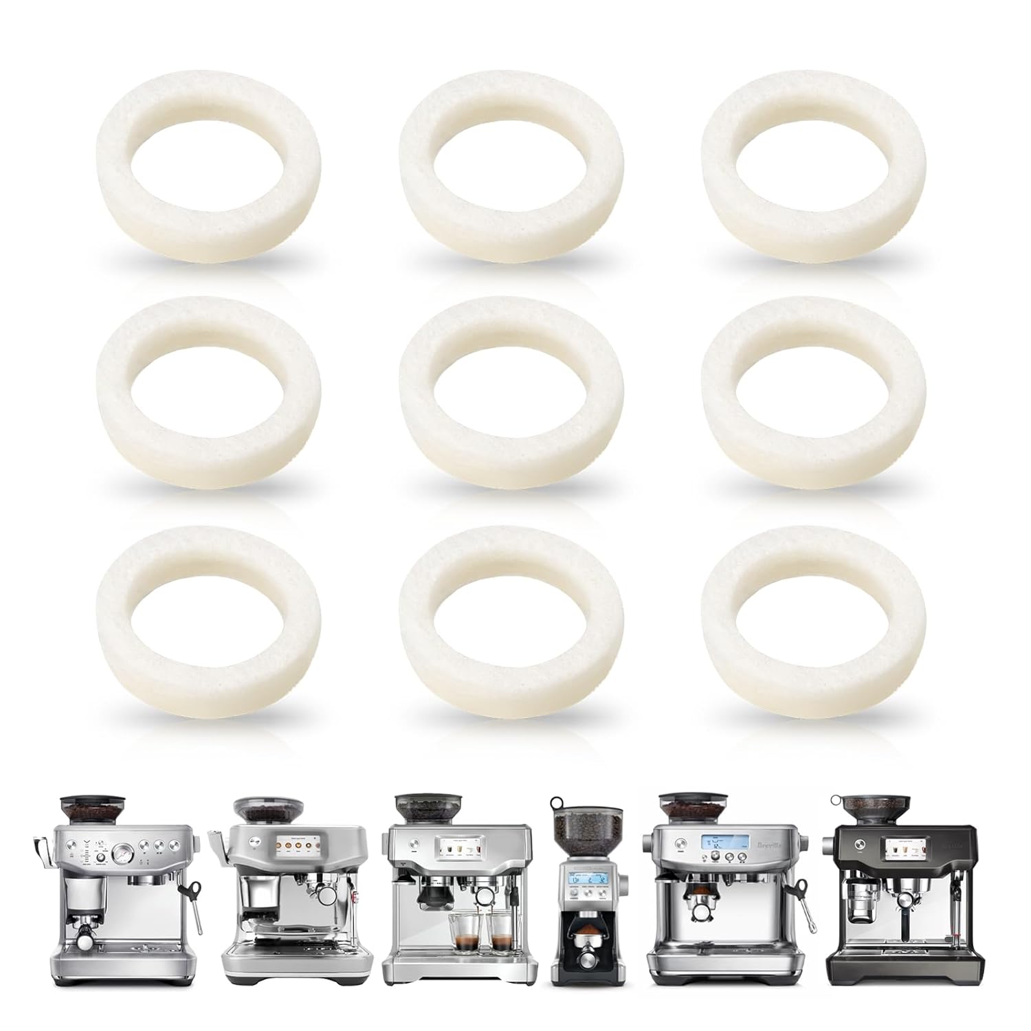 9 Pcs Felt Washer Replacement for Breville Espresso Machine Grinders，Burr Washer Part Compatible with BES870, BES878, BES880, BES980, BES990, BCG600, BCG820，Wool Ring Espresso Machines Accessories