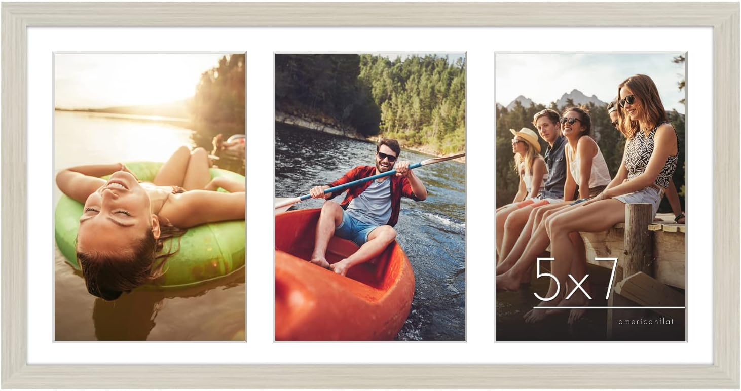 Americanflat 5x7 Picture Frame Collage with Shatter-Resistant Glass - Fits Three 5x7 Photos or Use as One 8x16 Picture Frame - Signature Collection - Collage Frames for Tabletop and Wall - Light Wood