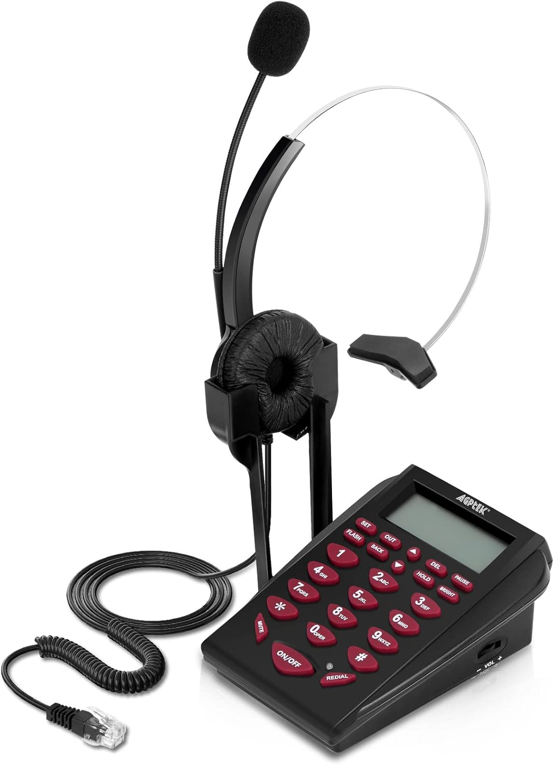 AGPtEK Corded Telephone with Headset & Dialpad for House Call Center Office - Noise Cancellation