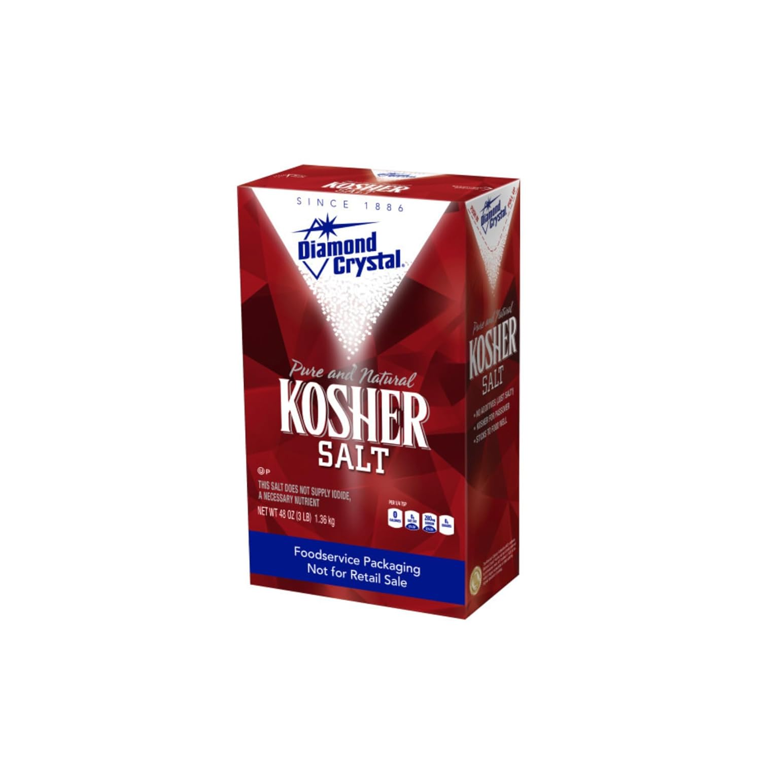 Diamond Crystal Kosher Salt – Full Flavor, No Additives - Pure and Natural Since 1886 (Restaurant Pack) - 3 Pound Box