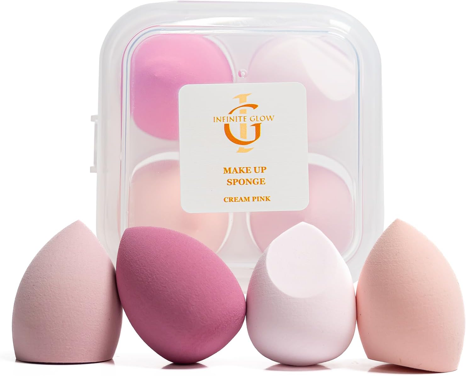 Make up Sponge Set- 4 Pcs Variety Makeup Sponges for Foundation, Powder - Beauty Blenders for Face & Body- Make up Sponges - Makeup Sponges Pack with Case- 4 Pink Beauty Blenders