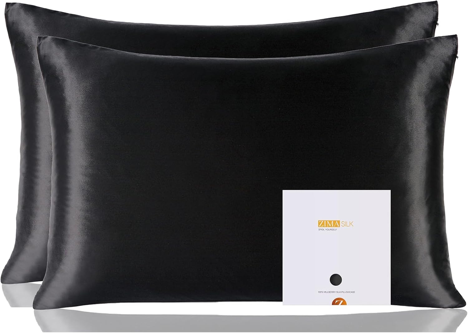 ZIMASILK 100% Pure Mulberry Silk Pillowcase 2 Pack, Soft and Smooth,Both Sides Premium Grade 6A Silk,600 Thread Count,with Hidden Zipper (Queen 20''x30'',Black)