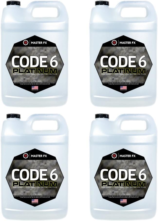 Code 6 Platinum - Extreme High Density - Extremely Long Lasting - HDF Organic Fog Machine Fluid, USA Made, Water Based - 4 Gallon Case