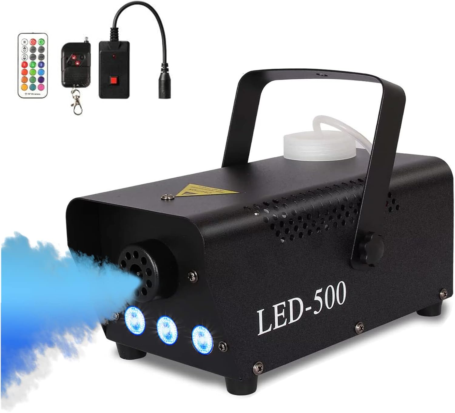 Smoke Machine Mini 500 W with RGB Mixed Colour LED Lights, Fog Machine with Automatico Fog & Radio Remote Controls for Halloween Party Wedding Stage Effect