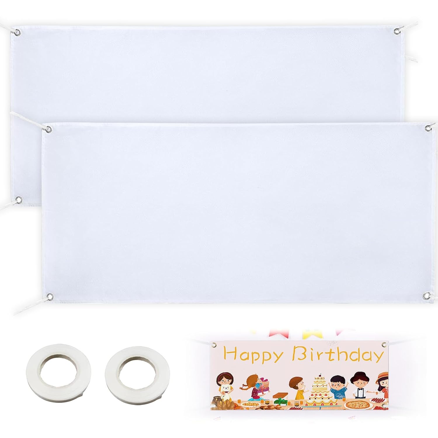 2Pcs Paintable Blank Banners 4x2ft White Solid Color Flags With 10M Rope Plain Make Your Own Banner DIY Party Festival Celebration Sport Activities School Events Outdoor Decoration 120x60cm