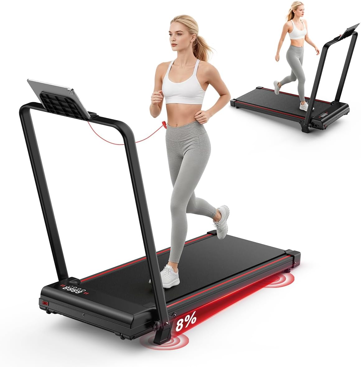 HomeFitnessCode Walking Pad Foldable, 8% Incline Under Desk Treadmill