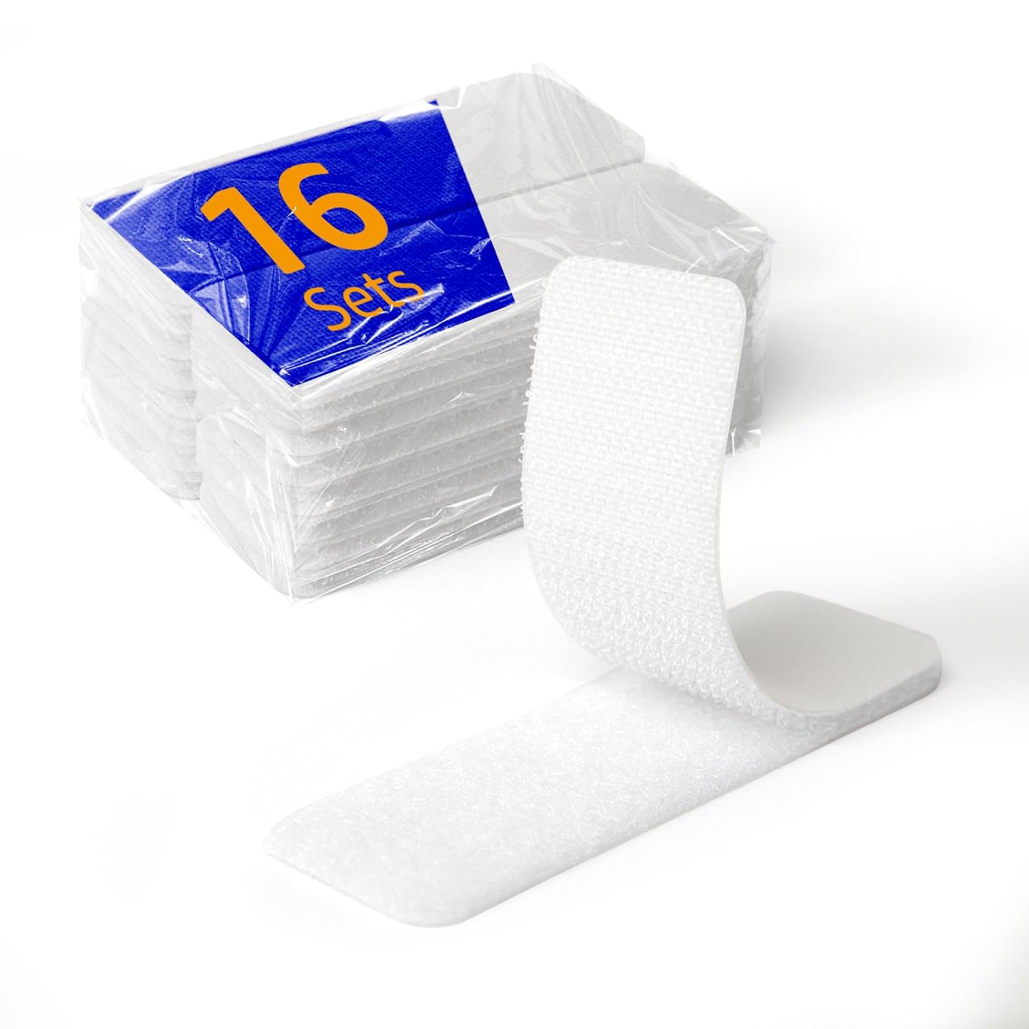 16 Sets 1 x 3 Inch Adhesive Hook and Loop Fastener Strips, Heavy Duty, Strong Back Adhesive, Double-Sided Hook and Loop for School, Classroom, Office, Dorm, Home Use, White
