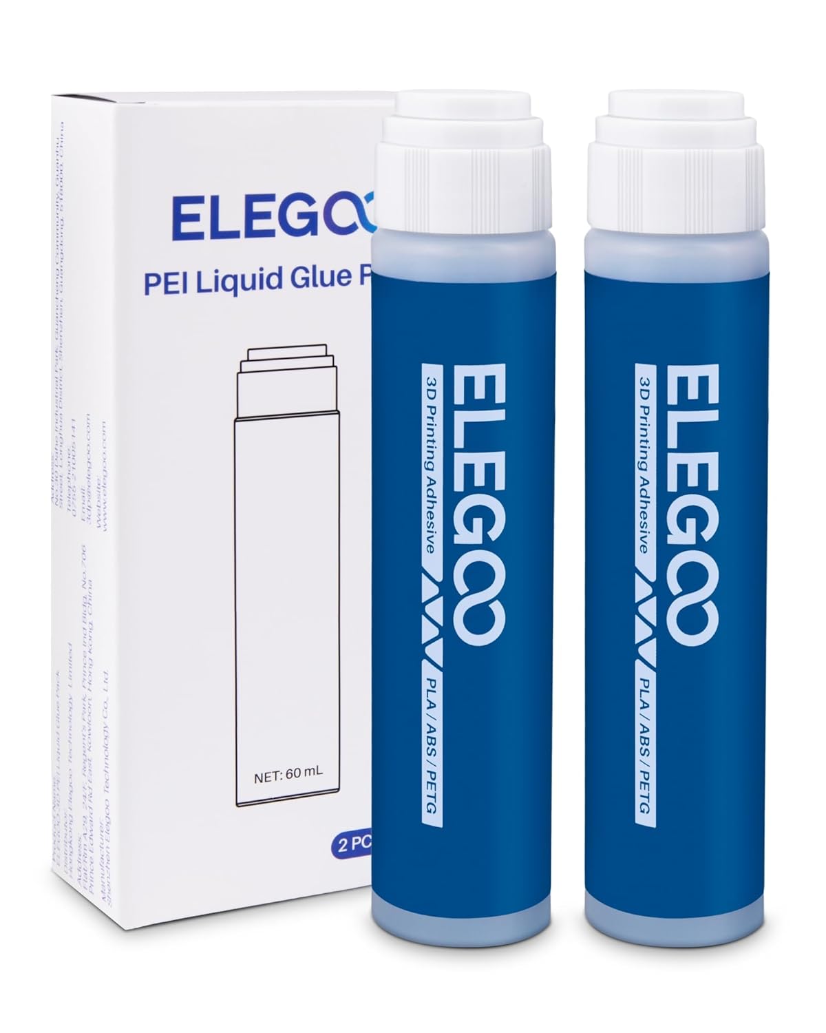 ELEGOO 3D Printer Adhesive Glue, Reduces Warping for ABS/PLA/PETG/TPU Filaments on PEI/PEO/PET and Aluminum Build Plates, Strong Adhesion 3D Printing Accessories(60mL x 2)