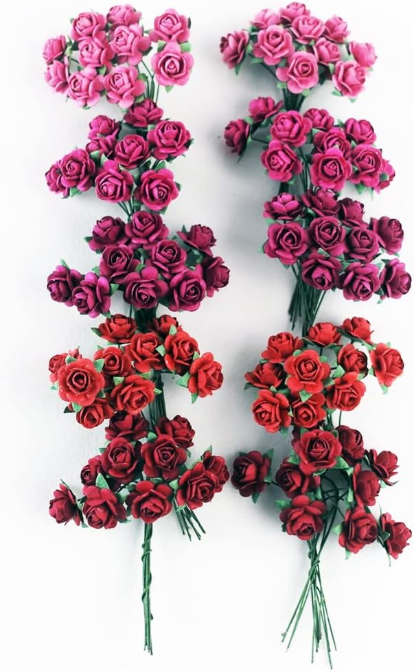 100 pcs Mini Paper Flowers Artificial Roses Mixed Red Five Color Mulberry Paper Flower 15-18 mm Crafts and Decoration DIY Craft Supplies Card
