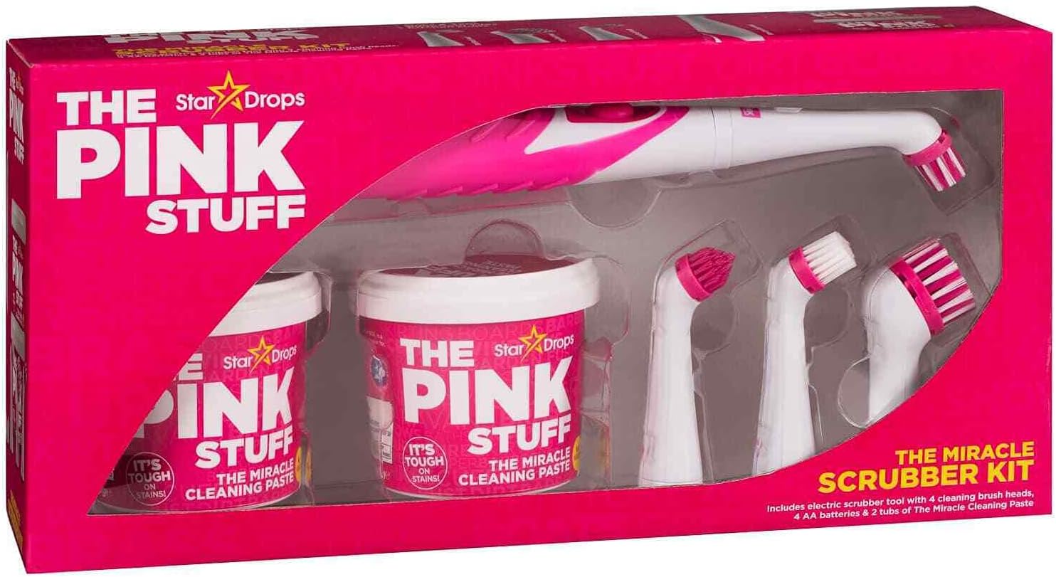 Britains Beauty The Miracle Scrubber Kit The Pink Stuff Star Drops 2 Cleaning Paste Electric Scrubber Kit With 4 Cleaning Brush Heads.