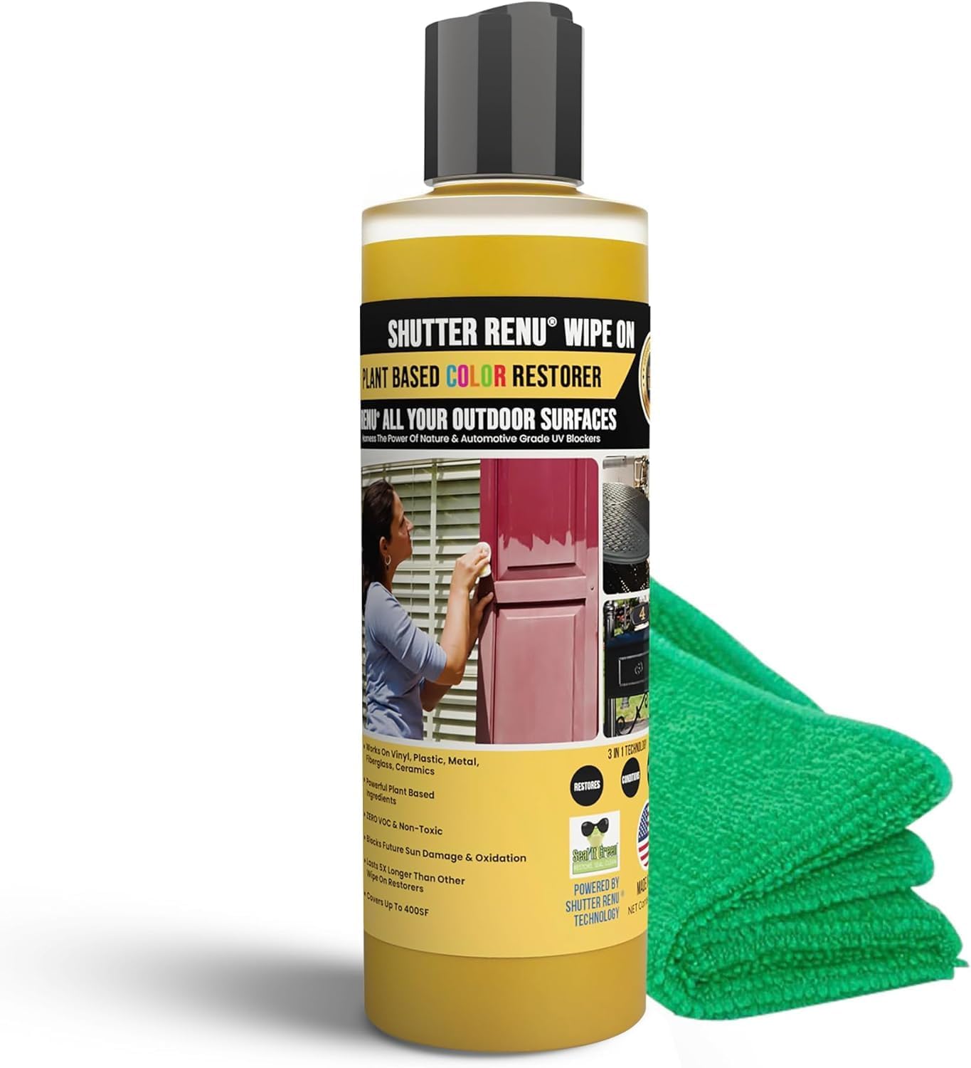 Wipe On | Advanced Color Restorer & Protectant for Faded Shutters | Plastic Car Trim | Patio Furniture & Outdoor Surfaces | Rejuvenate & Restore Vibrant Color to Weathered Items Easily