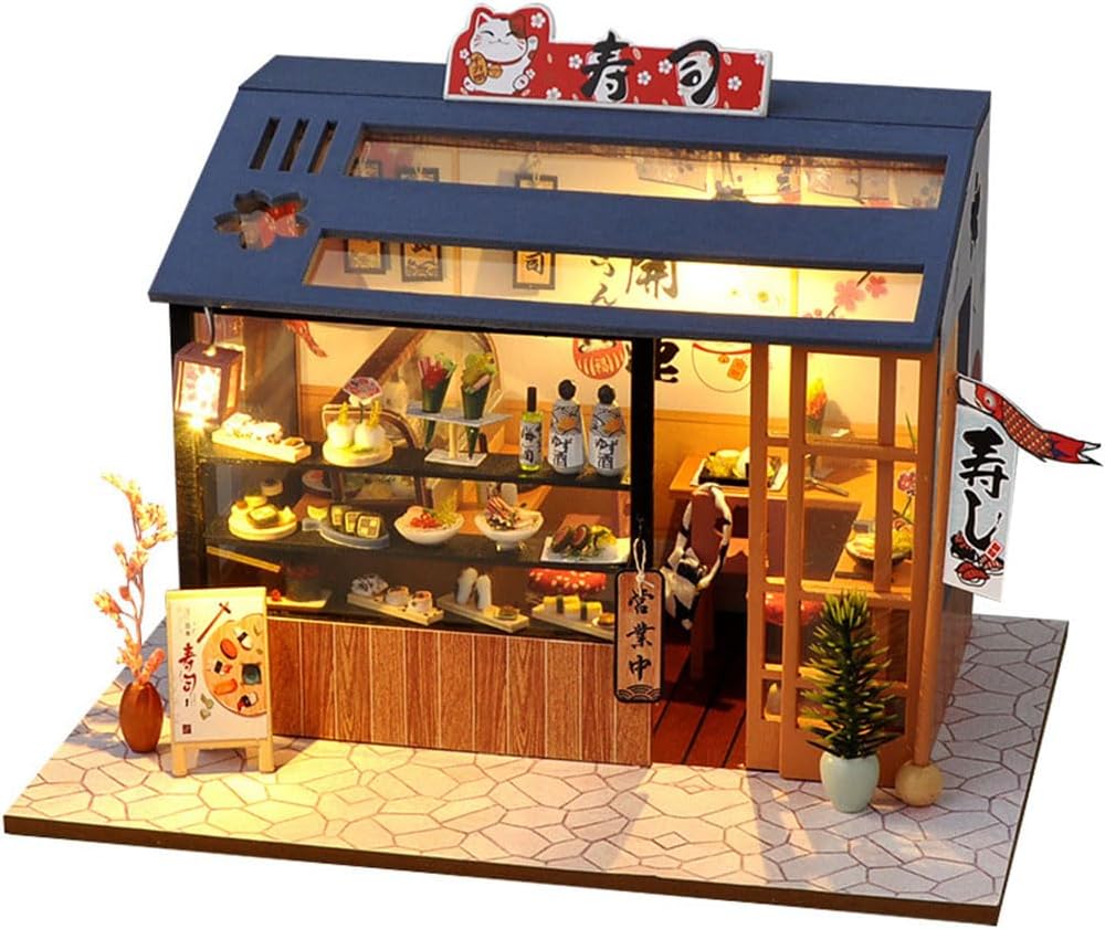 DIY Miniature House Kit with LED Light,Japanese Style Dollhouse Miniature House Kit,Mini House kit Ideal Gifts for Birthday Christmas