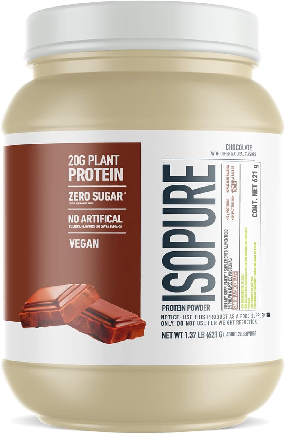 Isopure Plant-Based Protein Powder, Lactose Free, Gluten Free, With Iron, Chocolate, 20g Plant Protein Per Serving, 1.37 Lbs, 20 Servings