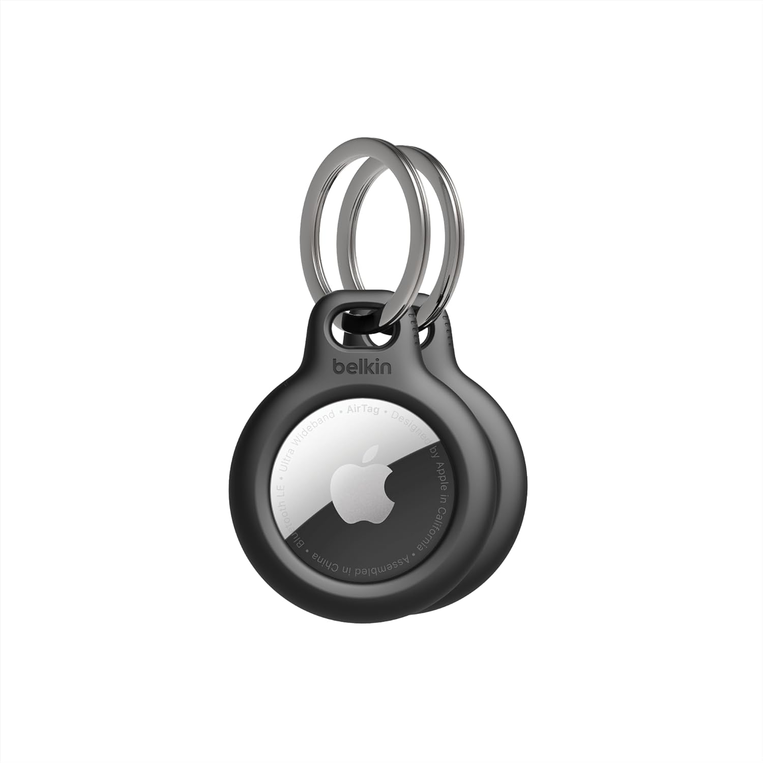 Belkin Apple AirTag Secure Holder with Key Ring - Durable Scratch Resistant Case With Open Face & Raised Edges - Protective AirTag Keychain Accessory For Keys, Pets, Luggage, Backpacks -2 Count Black