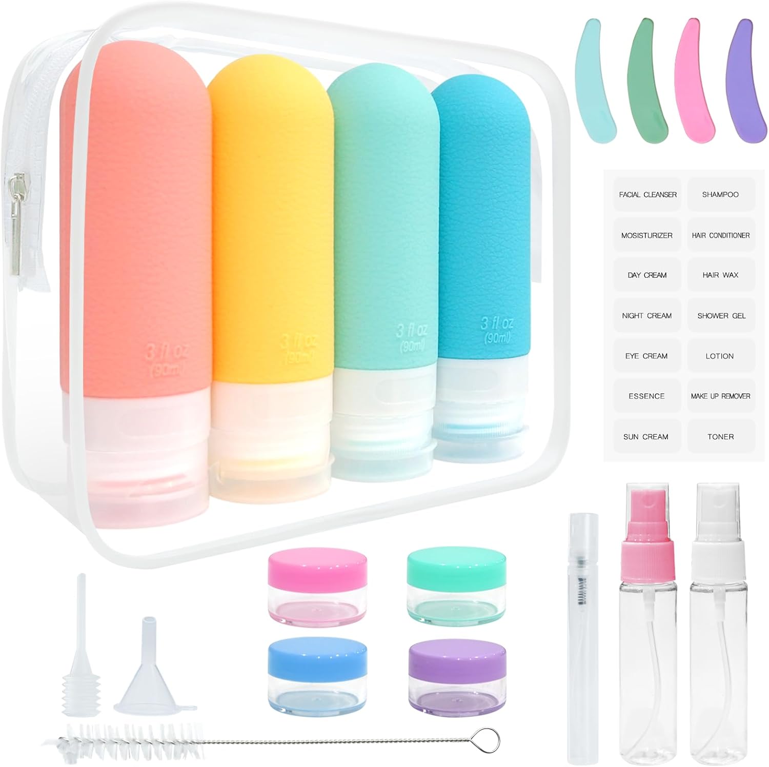 20 Pack Travel Bottles TSA Leakproof Silicone Travel Bottles for Toiletries Squeezable Containers for Shampoo, Conditioner, Lotion & Body Wash Travel Accessories