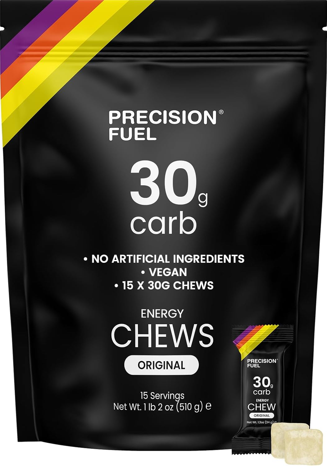 Precision Fuel PF30 Chew Energy Chews - Carbohydrate Fuel for Endurance, Lightweight & Portable, 30g Carbs - Ideal for Long Runs, Rides & Workouts -Original Flavour (15 Chews)