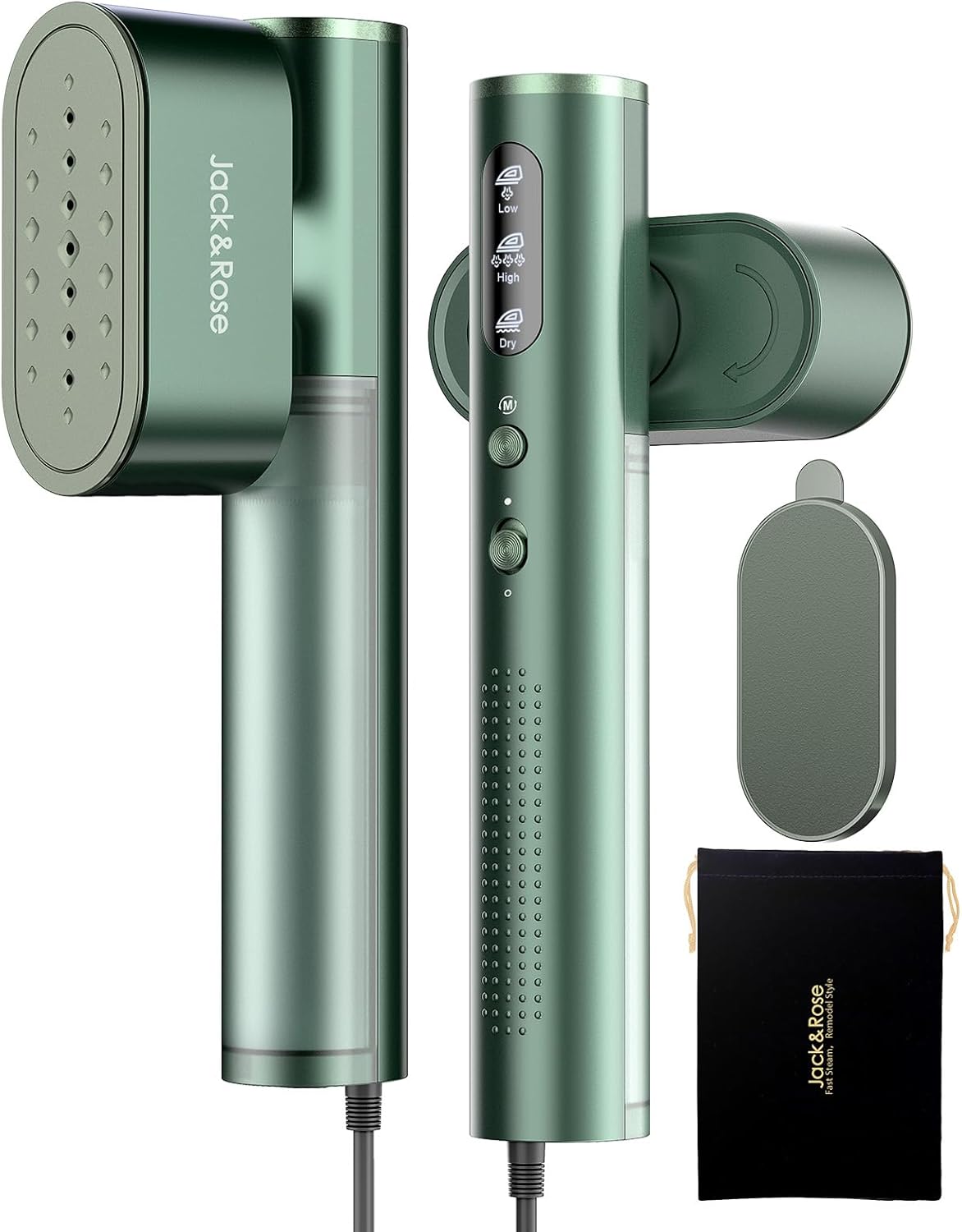 Jack & Rose Travel Steamer & Iron 2 In 1, Portable Garment Steamer, 15s Heat Up, Large Ceramic Heat Panel, 100-220V for Global Traveling