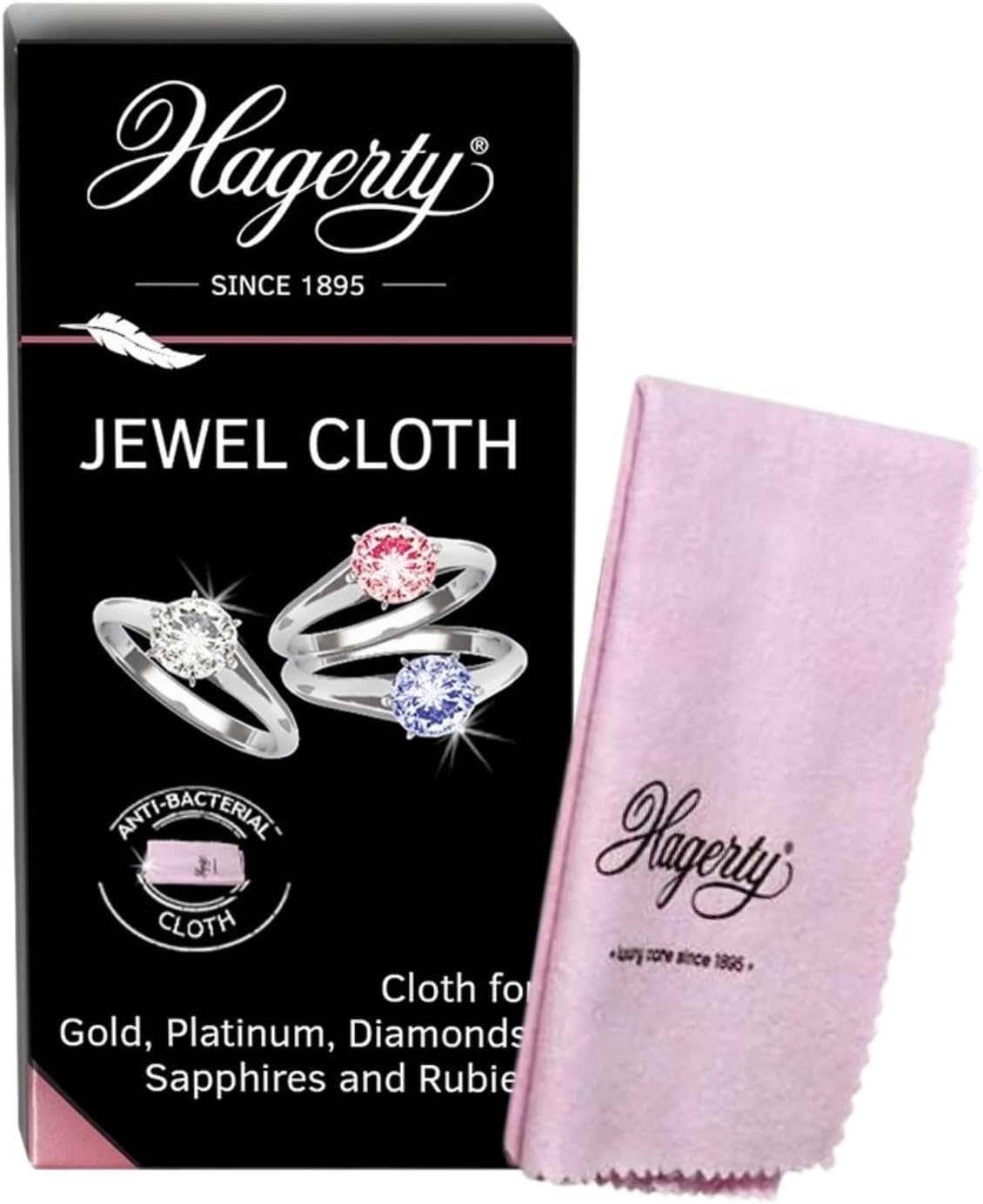 Hagerty Jewel Cloth Jewellery Cleaning Cloth for Gemstones Gold glatinum 36 x 30 cm, Impregnated Cotton Jewellery Cloth, Efficient polishing Cloth for Diamonds sapphires and Rubies