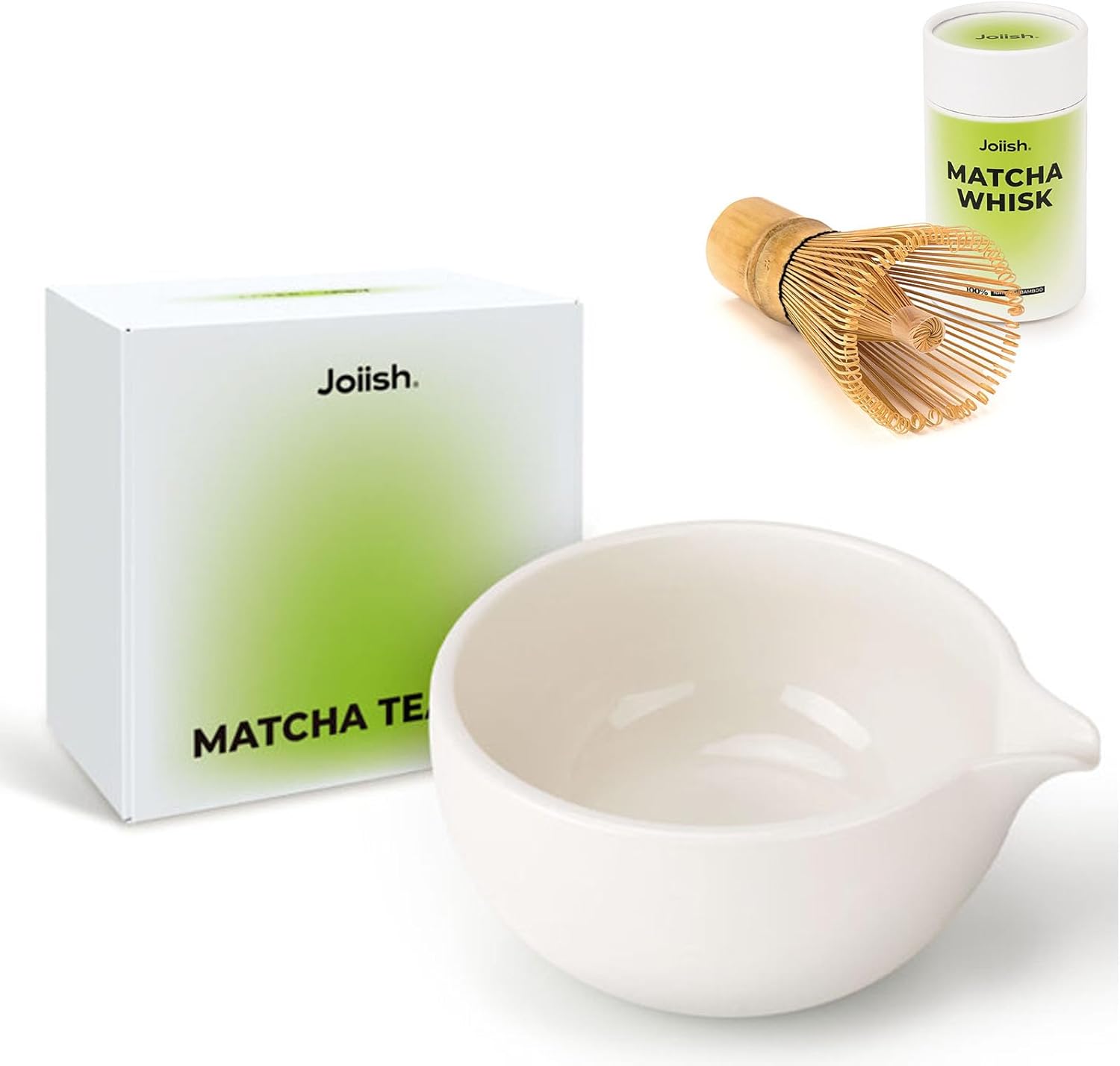 Matcha Bowl with Spout & Bamboo Matcha Whisk Set, Basic Matcha Tea Kit 2 PCS