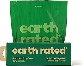 Earth Rated Dog Poop Bags, Thick Grab and Go Single Roll, Ideal for Backyard Pickups, Unscented, 300 Bags