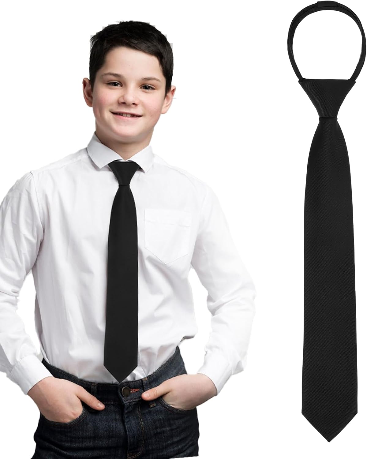 Heclia Men's Tie Zipper Ties for Men Pre-Tied Necktie Elastic Boys Neck Ties Satin Plain Colored Formal Tie Solid Color Adjustable Necktie Unisex for Office Graduation Party Uniforms Wedding Business