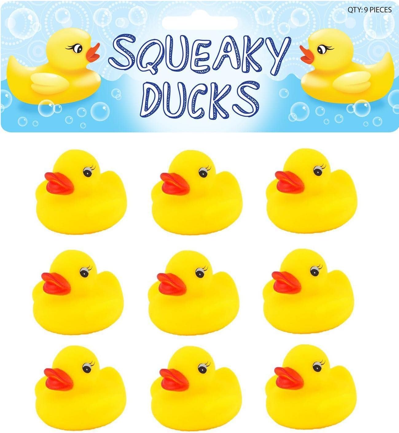 Henbrandt Mini Rubber Ducks Pack of 9 Squeaky Yellow Duck Bath Toy Paddling Pool Game Summer Water Fun Toys for Kids