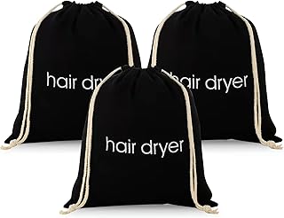3 | 6 | 8 Pack Hair Dryer Bags Drawstring Bag Container Hairdryer Bag for travel bathroom (3 PCS, Black)