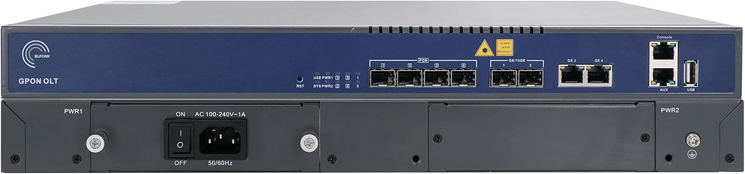 Elfcam® - GPON OLT 4 PON, 2 SFP/SFP+ ports, 4 RJ45 ports, automatic update, EMS web management