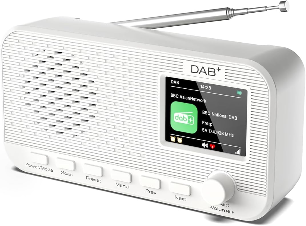 OiDiPi DAB Radio Portable with 2.4" Large Colour Display, DAB+ Digital Radio with Bluetooth, Rechargeable Battery Powered Small FM Radios, 40 Presets Stations, Dual Alarms Clock, Sleep Timer