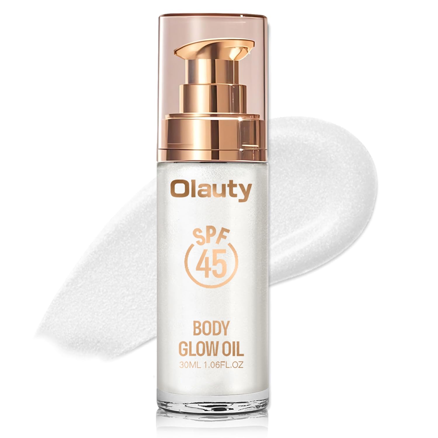 Body Shimmer Oil, SPF 45 Broad Spectrum, Sunscreen Shimmer Body Glow Oil with Coconut Oils, Glitter Sunscreen for Body & Face, Body Luminizer Face Highlighters & Luminizers (Diamond Platinum, 30ML)