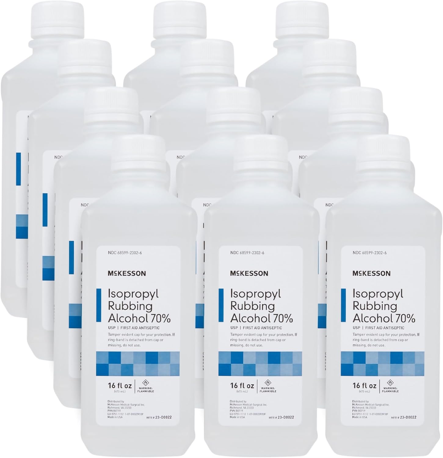 McKesson Isopropyl Rubbing Alcohol 70% USP First Aid, 16 oz, 12 ct