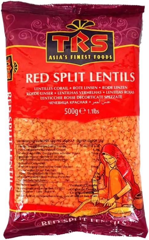 TRS Lentils Red Split | 500G | Masoor Dal |Red Masoor Dal Split | The Perfect Pantry Staple | Malka Masoor | Red Split Lentils (Masoor Dal) | GMO-Free | Protein and Fiber | Indian Origin