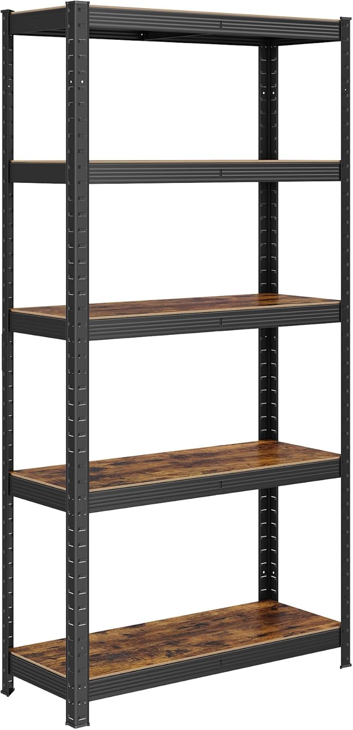 SONGMICS Shelving Unit, 30 x 75 x 150 cm, 650 kg Load Capacity (130 kg per Shelf), Industrial, Adjustable Storage Shelves, for Living Room, Kitchen, Garage, Rustic Brown and Black GLR030B01
