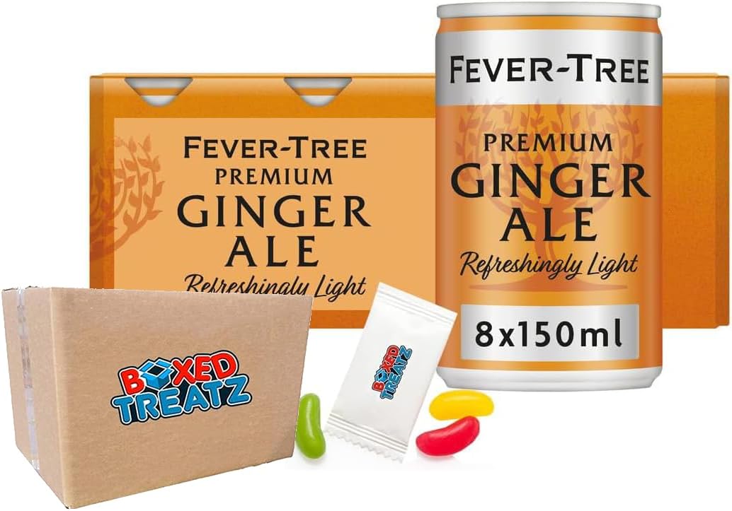 Fever Tree Refreshingly Premium Tonic Water 8x150ml Assorted Flavours Indian Tonic Water Aromatic Tonic Water Ginger Ale Cans Boxed Treatz (Light Ginger Ale Cans 8X150ml)